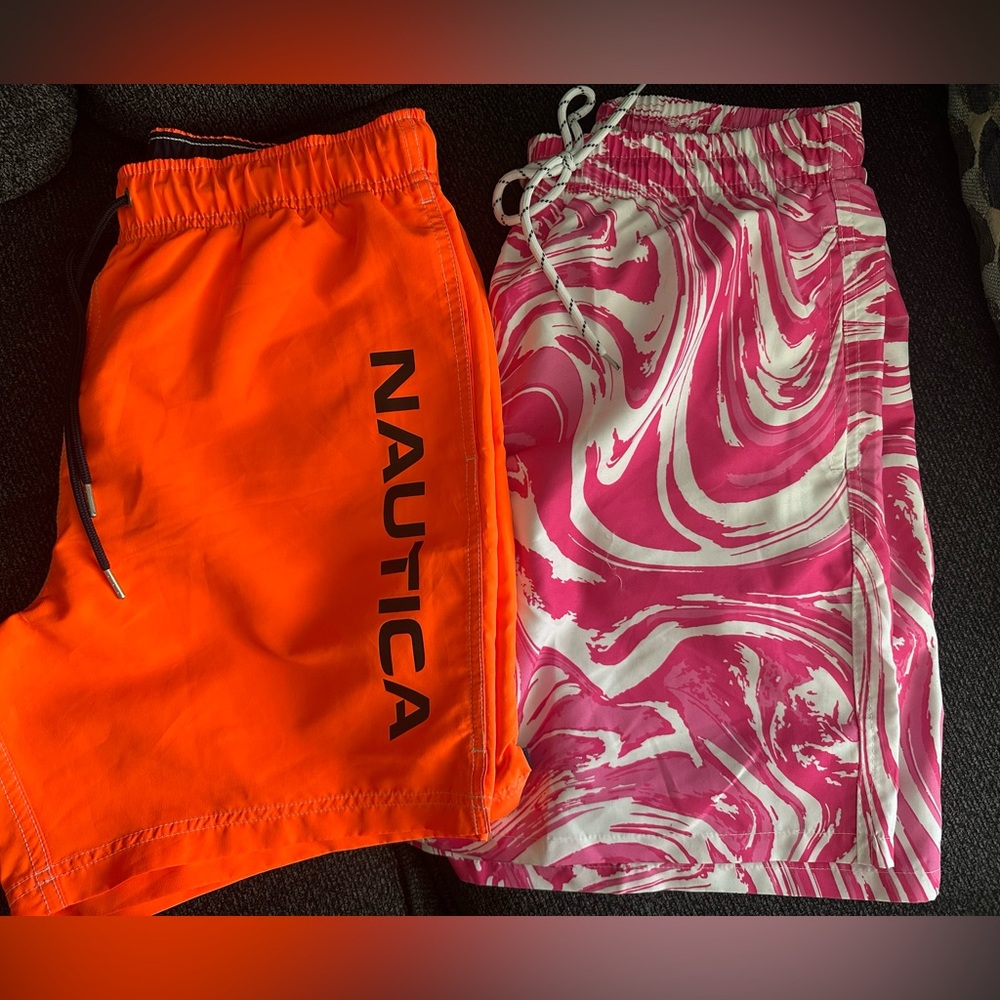 Nautica Orange Swim Shorts and Pink Swirl Shorts